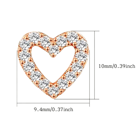 S925 Sterling Silver 14K Rose Gold Plated Heart Studded Earrings - Picture 2 of 5